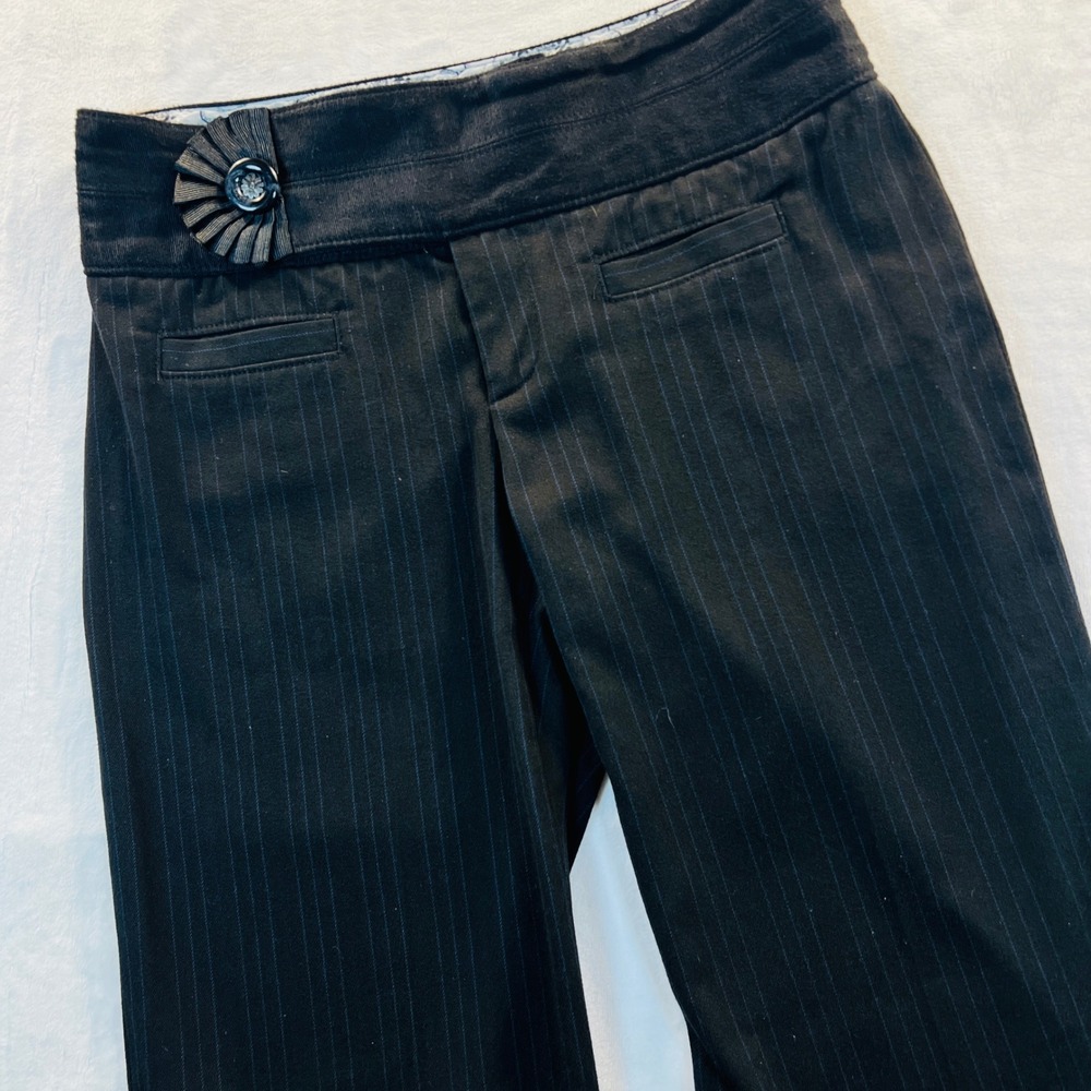 Cartonnier Anthropologie Pinstripe Wide Leg Trousers Black Blue Size 2 Rosette